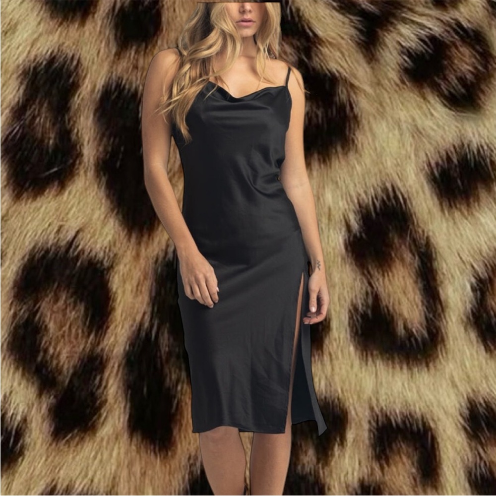 MELROSE Silk Slit Dress
